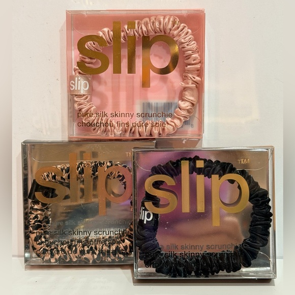 slip Accessories - SLIPSILK SKINNY SCRUNCHIES BUNDLE/1 ea. Pink,Black+RoseGold 100% PURE SILK NIB!